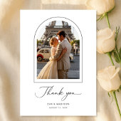 Simple Elegant Script Destination Wedding Photo サンキューカード
