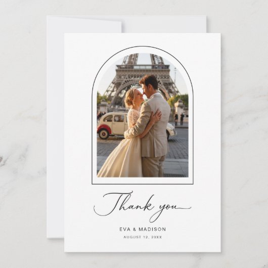 Simple Elegant Script Destination Wedding Photo サンキューカード (正面)