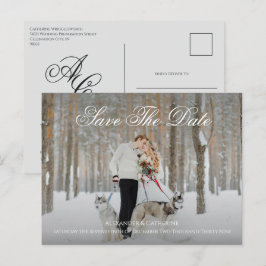 Simple Elegant Script Monogram Photo Save The Date ポストカード