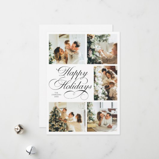 Simple Elegant Script Photo Collage Christmas シーズンカード (正面/裏面インサイチュ)