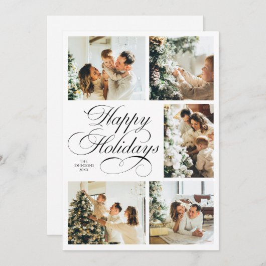 Simple Elegant Script Photo Collage Christmas シーズンカード (正面/裏面)