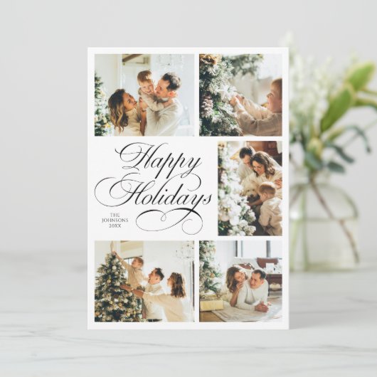 Simple Elegant Script Photo Collage Christmas シーズンカード (スタンド正面)
