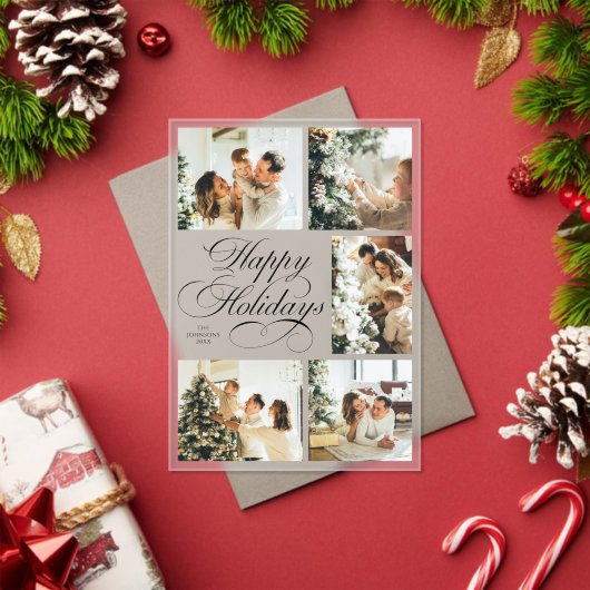 Simple Elegant Script Photo Collage Christmas Card アクリル招待状 (インサイチュ (クリスマス))