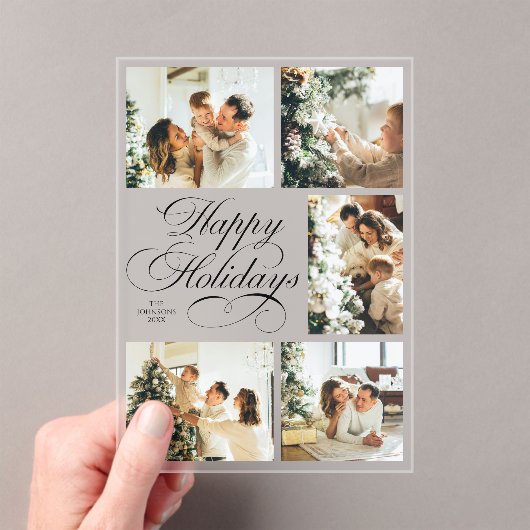 Simple Elegant Script Photo Collage Christmas Card アクリル招待状 (インサイチュ (ポータブル))
