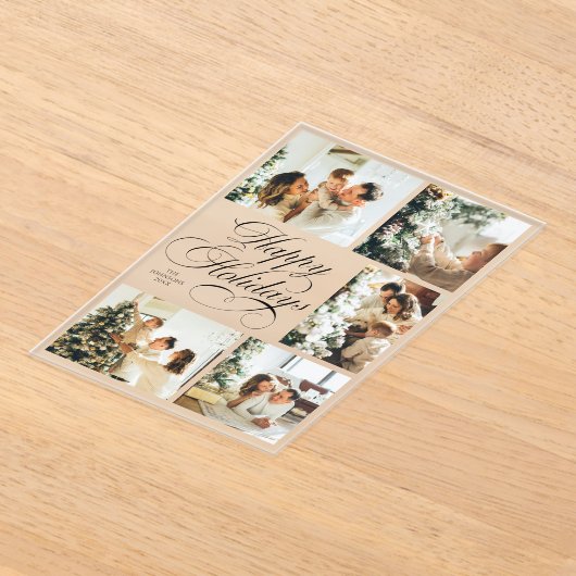 Simple Elegant Script Photo Collage Christmas Card アクリル招待状 (レイダウン)