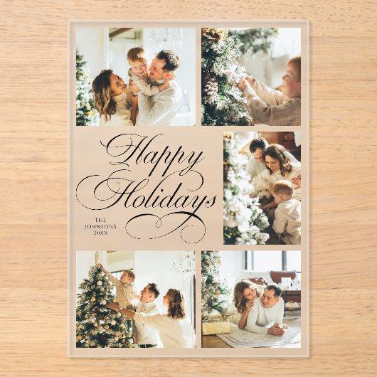 Simple Elegant Script Photo Collage Christmas Card アクリル招待状 (正面)