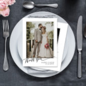 Simple Elegant Script Photo Wedding サンキューカード