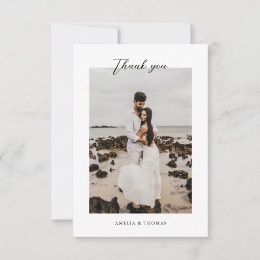 Simple Elegant Script Photo Wedding サンキューカード (正面)