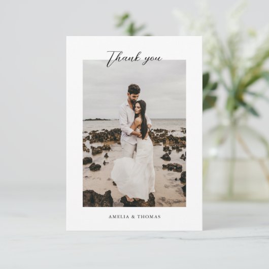 Simple Elegant Script Photo Wedding  サンキューカード (スタンド正面)