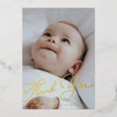 Simple Elegant Script Thank You Baby Announcement 箔招待状 (正面)