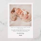 Simple Elegant Script Thank You Baby Announcement 箔招待状 (裏面)
