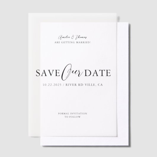 Simple Elegant Script Wedding ベラム紙招待状 (オフセット)