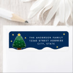 Simple Elegant Starry Night Snowy Christmas Tree ラベル<br><div class="desc">Simple Elegant Starry Night Snowy Christmas Tree label</div>