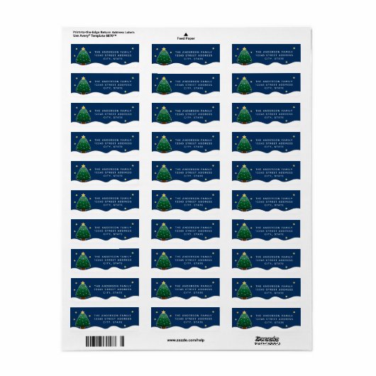 Simple Elegant Starry Night Snowy Christmas Tree ラベル (フルシート)