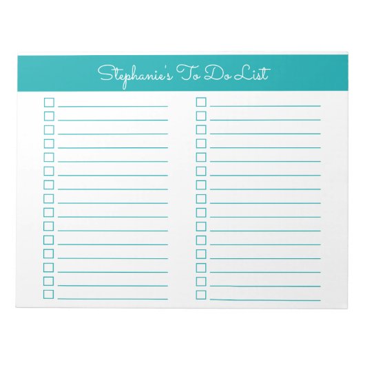 Simple Elegant Teal 8.5x11 Two Column Checklist ノートパッド (正面)