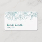 Simple Elegant Teal Blue Floral Line Art QRCode 名刺 (正面)