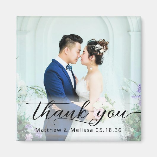 Simple Elegant Thank You Wedding Photo マグネット (正面)