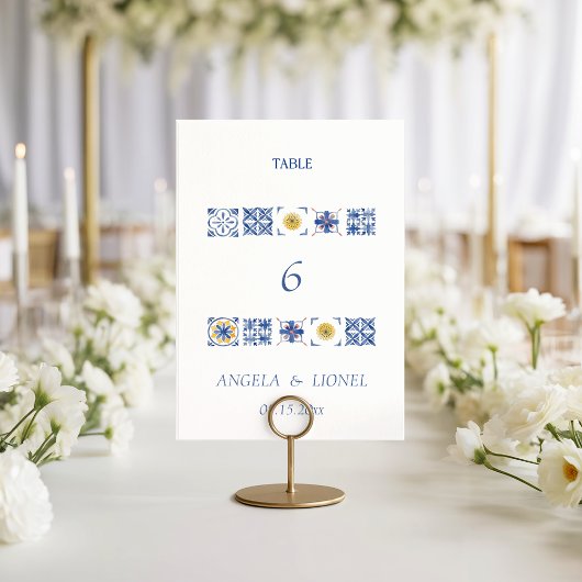 Simple Elegant Tiles Amalfi Coast Italy Wedding テーブルナンバー