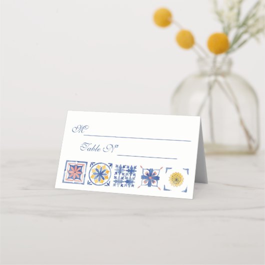 Simple Elegant Tiles Amalfi Coast Italy Wedding プレイスカード (正面)