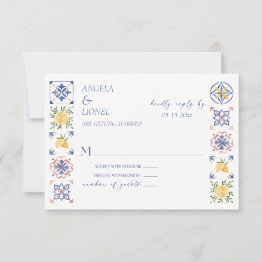 Simple Elegant Tiles Amalfi Coast Italy Wedding 出欠カード (正面)