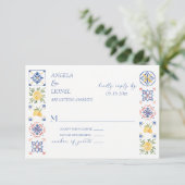 Simple Elegant Tiles Amalfi Coast Italy Wedding 出欠カード (スタンド正面)