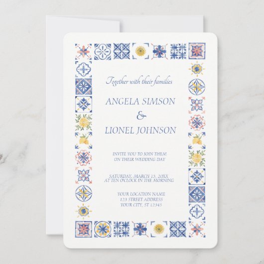 Simple Elegant Tiles Amalfi Coast Italy Wedding 招待状 (正面)