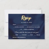 Simple Elegant Trendy Navy Blue & Gold Wedding  出欠カード (正面)