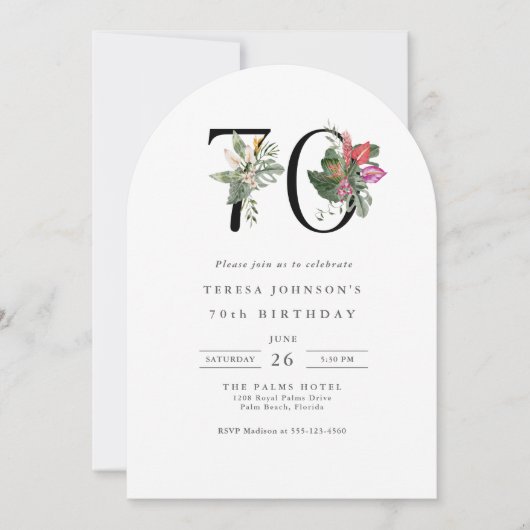 Simple Elegant Tropical 70th Birthday 招待状 (正面)