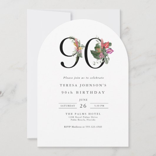 Simple Elegant Tropical 90th Birthday 招待状 (正面)