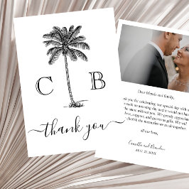 Simple Elegant Tropical Monograms Photo Wedding サンキューカード