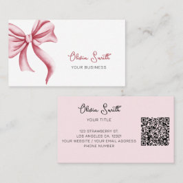 Simple Elegant Typography Pink Bow QR Code 名刺