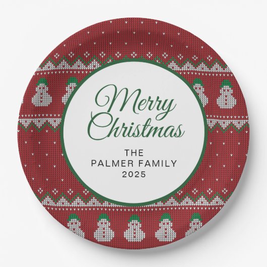 Simple Elegant Ugly Christmas | Family Custom Name ペーパープレート (正面)