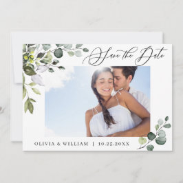 Simple Elegant Watercolor Eucalyptus Wedding セーブザデート