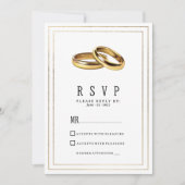Simple elegant white and gold rings RSVP 招待状 (正面)
