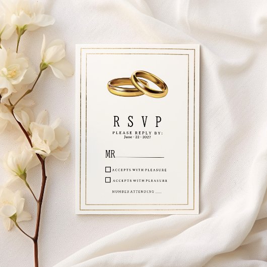 Simple elegant white and gold rings RSVP 招待状