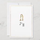 Simple elegant white and gold rings Save the Date 招待状 (裏面)