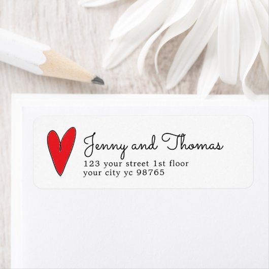 Simple Elegant White Boho Red Heart Wedding ラベル (インサイチュ)