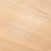 Simple elegant white calligraphy clear wedding アクリル招待状 (レイダウン)