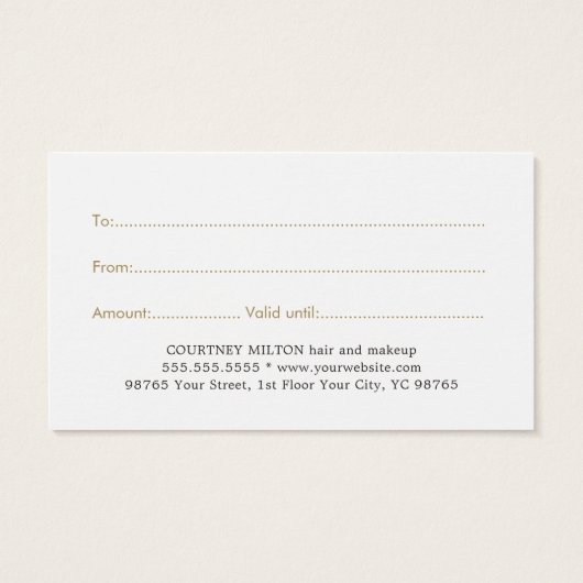 Simple Elegant White Faux Gold Beauty Gift card (裏面)