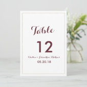 Simple elegant white gold burgundy Table Numbers 招待状 (スタンド正面)