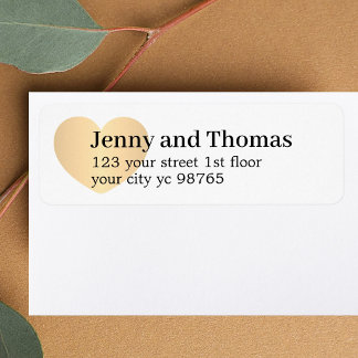 Simple Elegant White Gold Heart Wedding Label ラベル