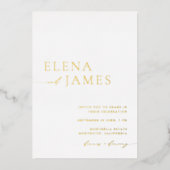 Simple Elegant White & Gold Minimalist Wedding  箔招待状 (正面)