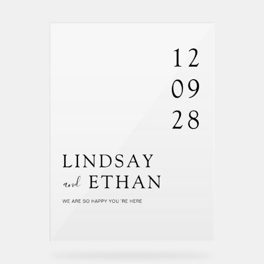 Simple Elegant White Transparent Wedding アクリルサイン (正面)