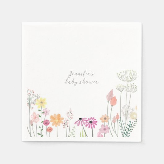 Simple Elegant Wildflower Baby Shower  スタンダードカクテルナプキン (正面)