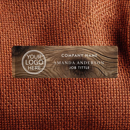 Simple Elegant Wood Logo Employee Plastic  名札