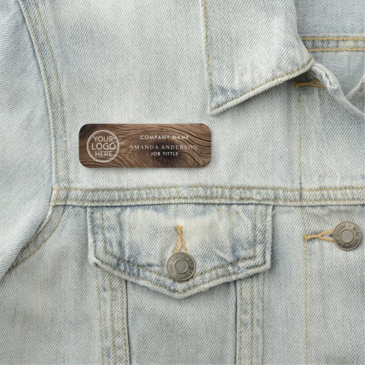 Simple Elegant Wood Logo Employee Plastic  名札 (インサイチュ)