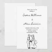 Simple elegent Hand Drawn Wedding 招待状 (正面/裏面)