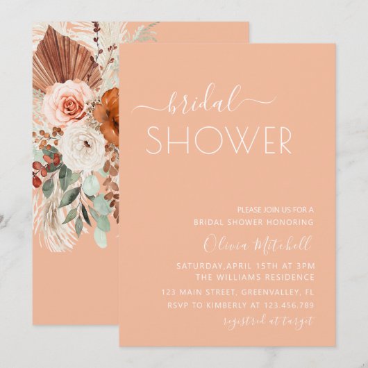 Simple Elgant Classic & Minimal Bridal Shower 招待状 (正面/裏面)