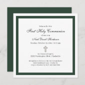 Simple Emerald Green White First Holy Communion  招待状 (正面/裏面)