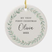 Simple Eucalyptus Baby First Christmas Photo セラミックオーナメント (裏面)